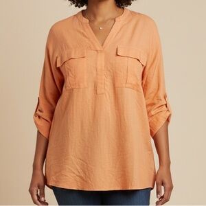 NWT Addition Elle Plus Sz 4X Linen Blend Utility Shirt Orange Melon